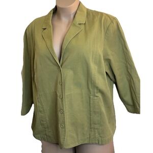 Eileen Fisher Jacket Womens Plus Sz 2X Green Button Front Organic Cotton Stretch